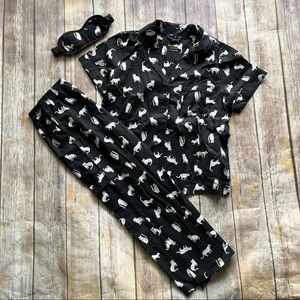 Kate Spade Cat Print Cropped Pajama and Sleep Mask Set